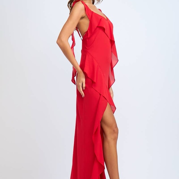 Sky to Moon Red Ruffle Maxi Dress - Picture 3 of 4